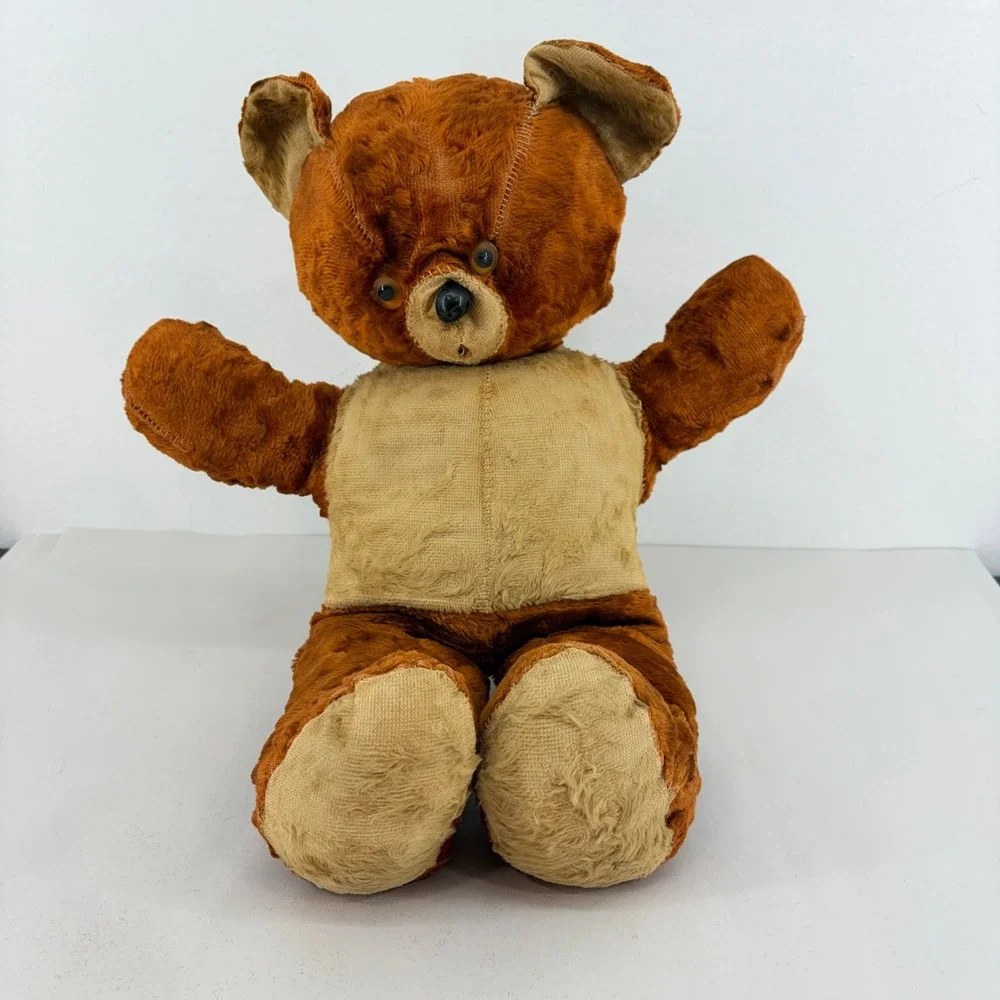 Vintage 60s Brown Tan Plush Teddy Bear Stuffed Animal Shabby Chic Well Loved